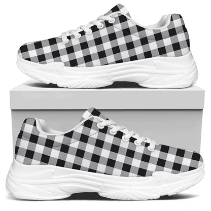 Black And White Check Pattern Print White Chunky Shoes