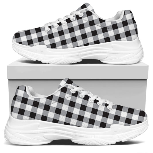 Black And White Check Pattern Print White Chunky Shoes