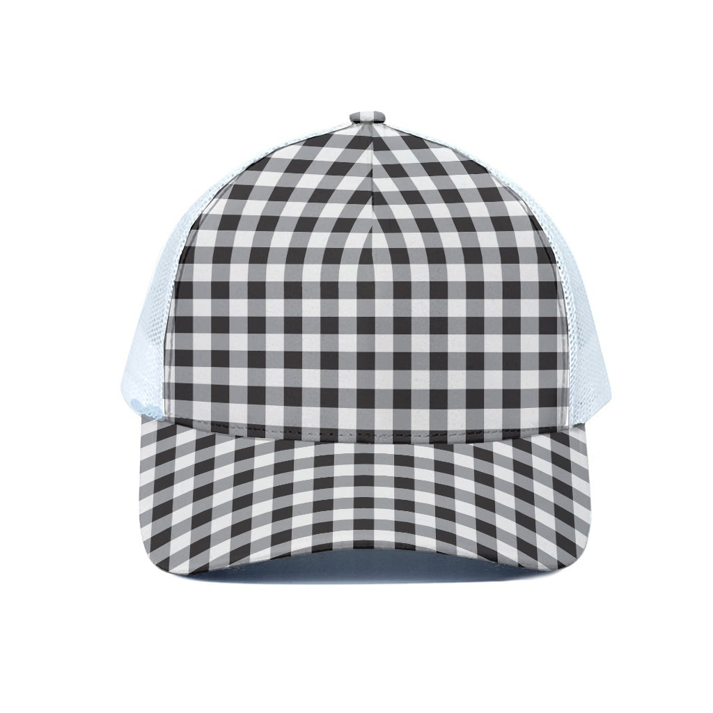 Black And White Check Pattern Print White Mesh Trucker Cap