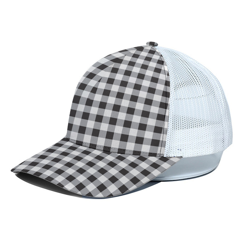 Black And White Check Pattern Print White Mesh Trucker Cap