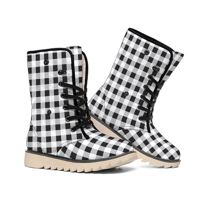 Black And White Check Pattern Print Winter Boots