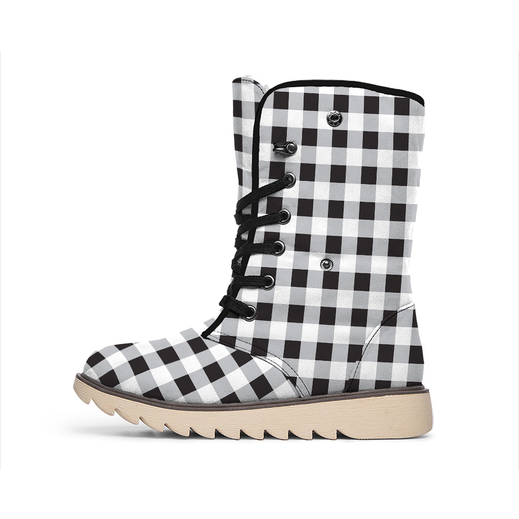 Black And White Check Pattern Print Winter Boots