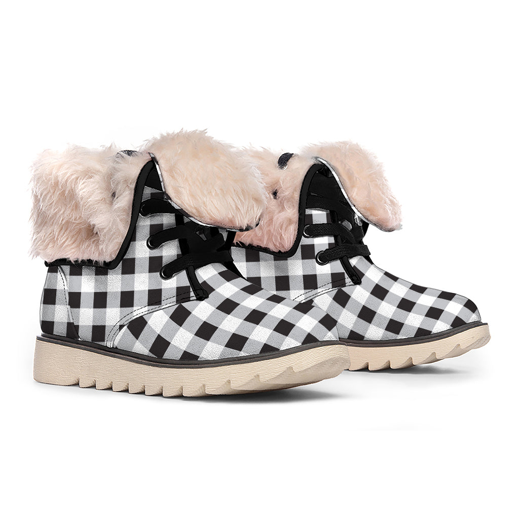 Black And White Check Pattern Print Winter Boots