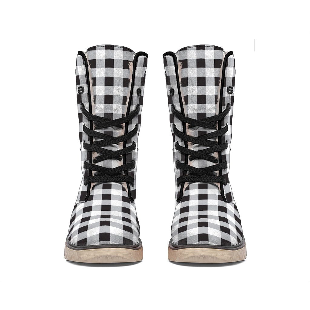 Black And White Check Pattern Print Winter Boots
