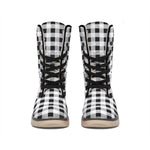 Black And White Check Pattern Print Winter Boots