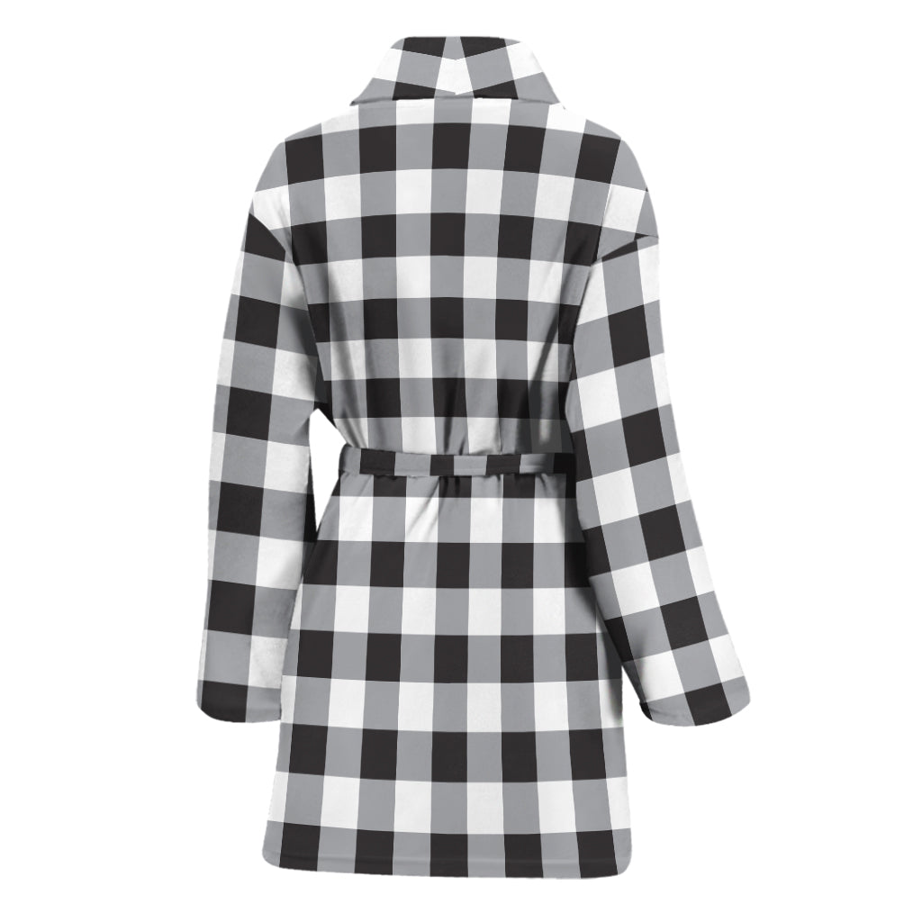 Black And White Check Pattern Print Women's Bathrobe