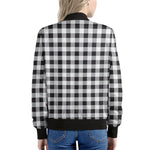 Black And White Check Pattern Print Women's Bomber Jacket