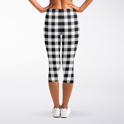 Black And White Check Pattern Print Women's Capri Leggings