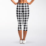 Black And White Check Pattern Print Women's Capri Leggings
