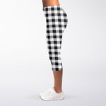 Black And White Check Pattern Print Women's Capri Leggings