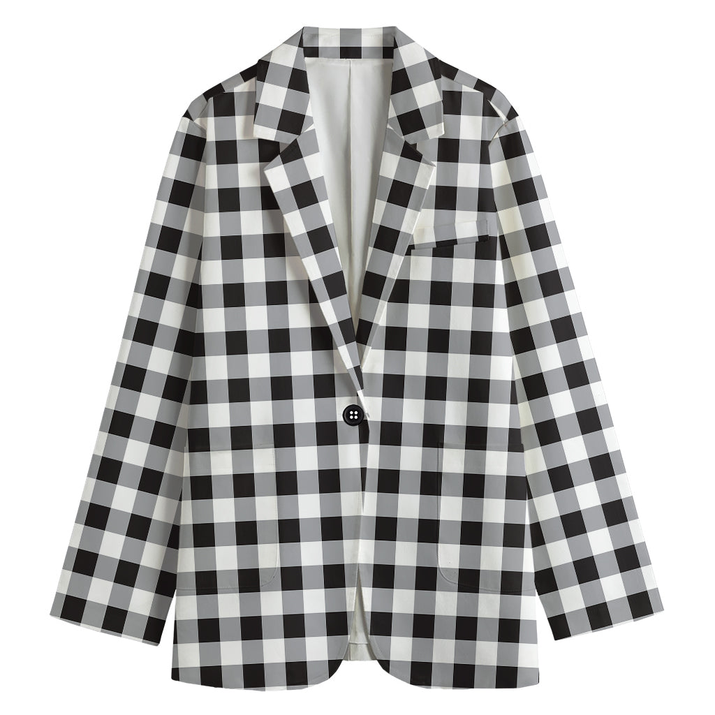 Black And White Check Pattern Print Women's Cotton Blazer