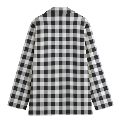 Black And White Check Pattern Print Women's Cotton Blazer