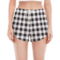 Black And White Check Pattern Print Women's Split Running Shorts