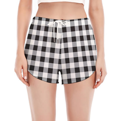 Black And White Check Pattern Print Women's Split Running Shorts