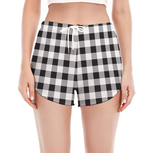 Black And White Check Pattern Print Women's Split Running Shorts