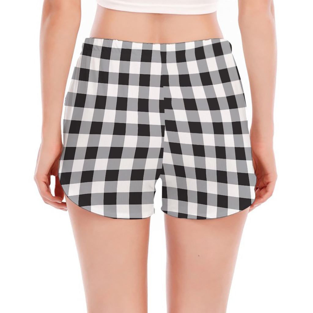Black And White Check Pattern Print Women's Split Running Shorts
