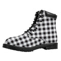 Black And White Check Pattern Print Padded Collar Lace Up Boots