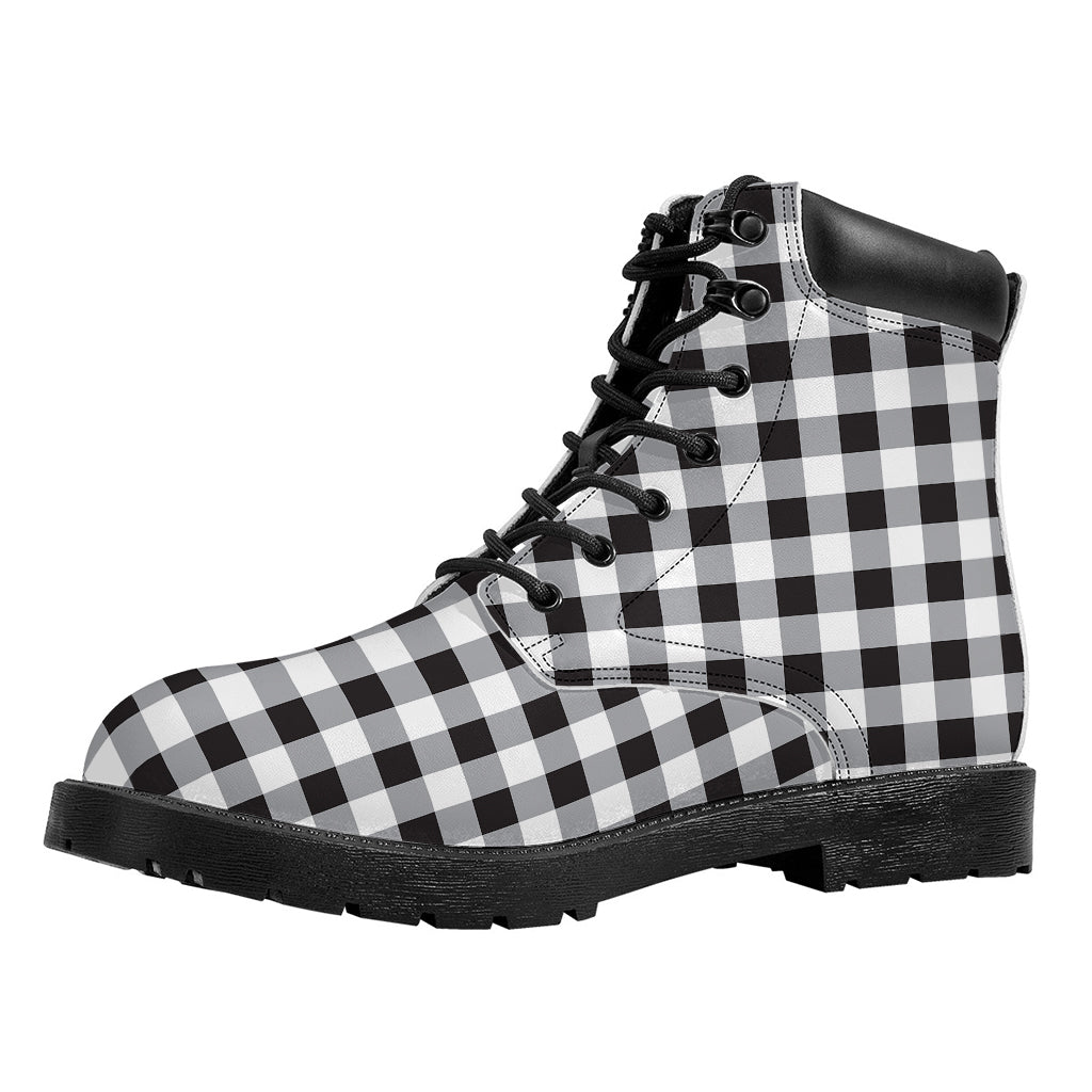 Black And White Check Pattern Print Work Boots