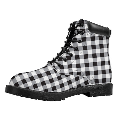 Black And White Check Pattern Print Work Boots