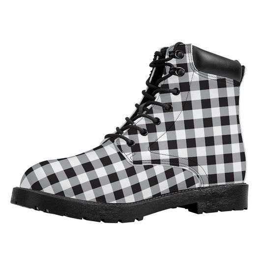 Black And White Check Pattern Print Work Boots