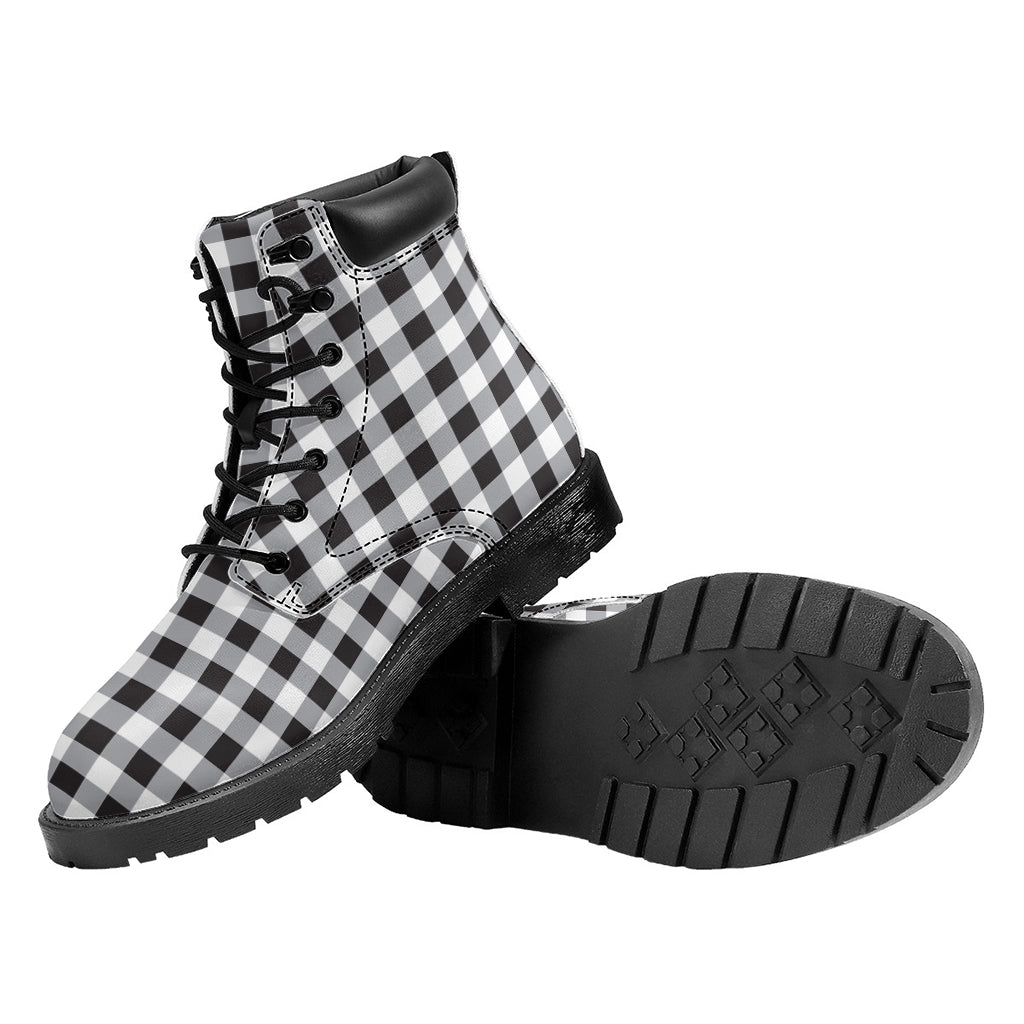 Black And White Check Pattern Print Work Boots