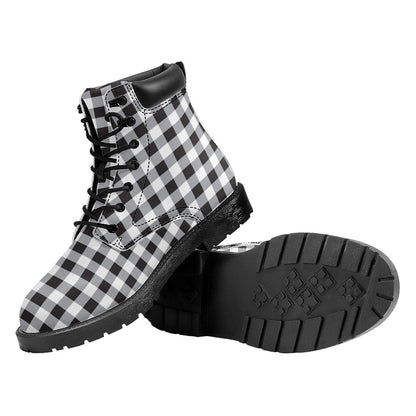 Black And White Check Pattern Print Work Boots
