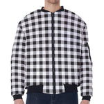 Black And White Check Pattern Print Zip Sleeve Bomber Jacket