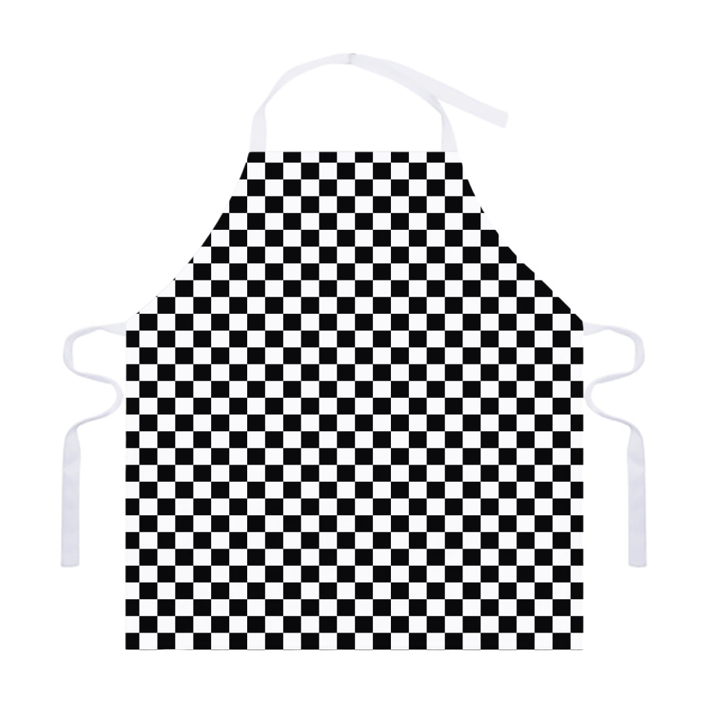 Black And White Checkered Pattern Print Adjustable Apron