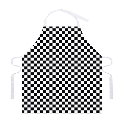 Black And White Checkered Pattern Print Adjustable Apron