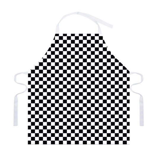Black And White Checkered Pattern Print Adjustable Apron