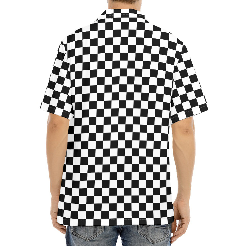 Black And White Checkered Pattern Print Aloha Shirt