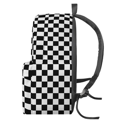 Black And White Checkered Pattern Print Backpack