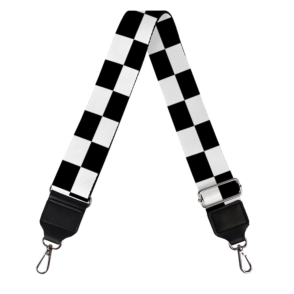 Black And White Checkered Pattern Print Bag Strap