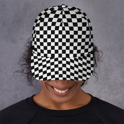 Black And White Checkered Pattern Print Baseball Cap