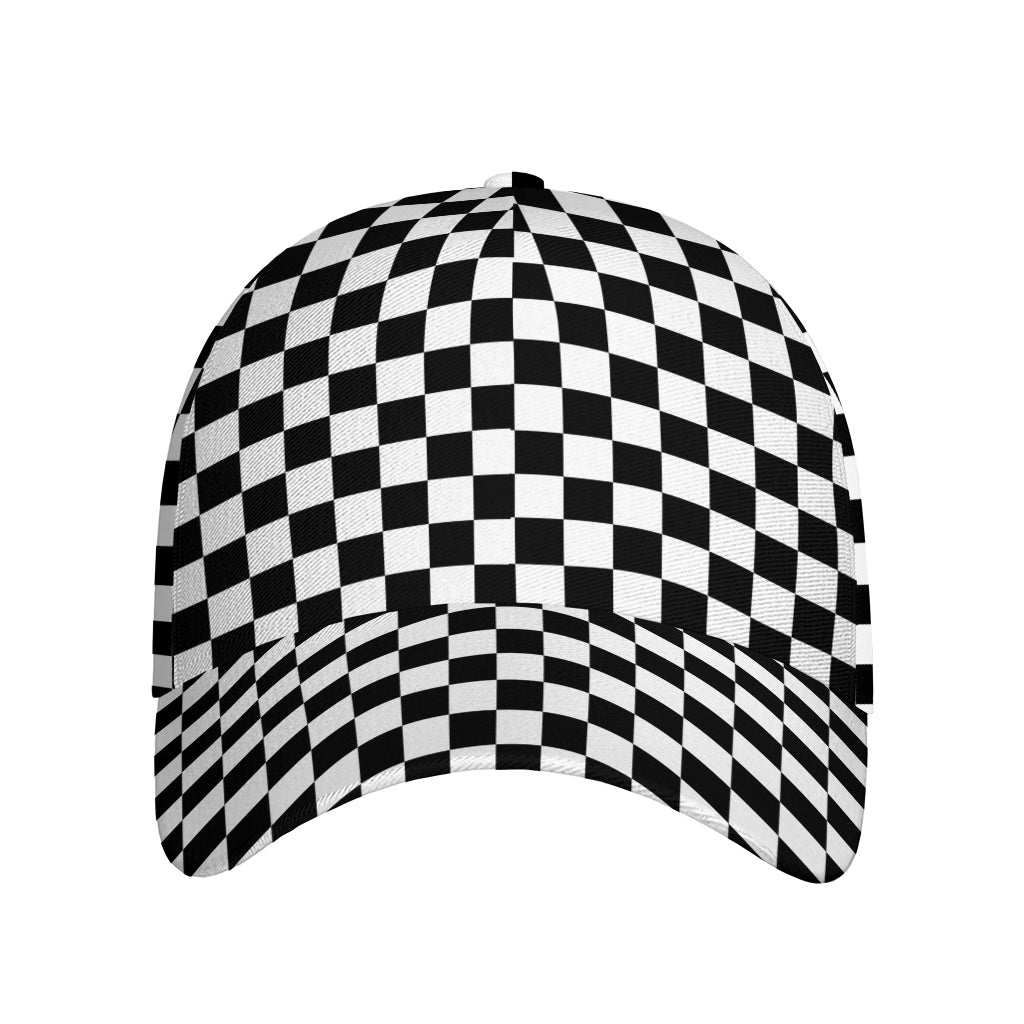 Black And White Checkered Pattern Print Baseball Cap