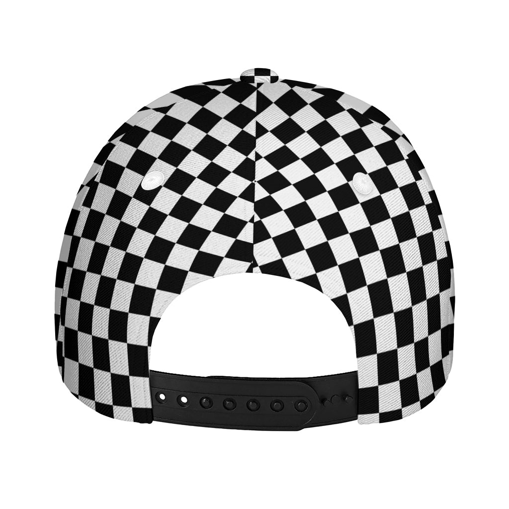 Black And White Checkered Pattern Print Baseball Cap