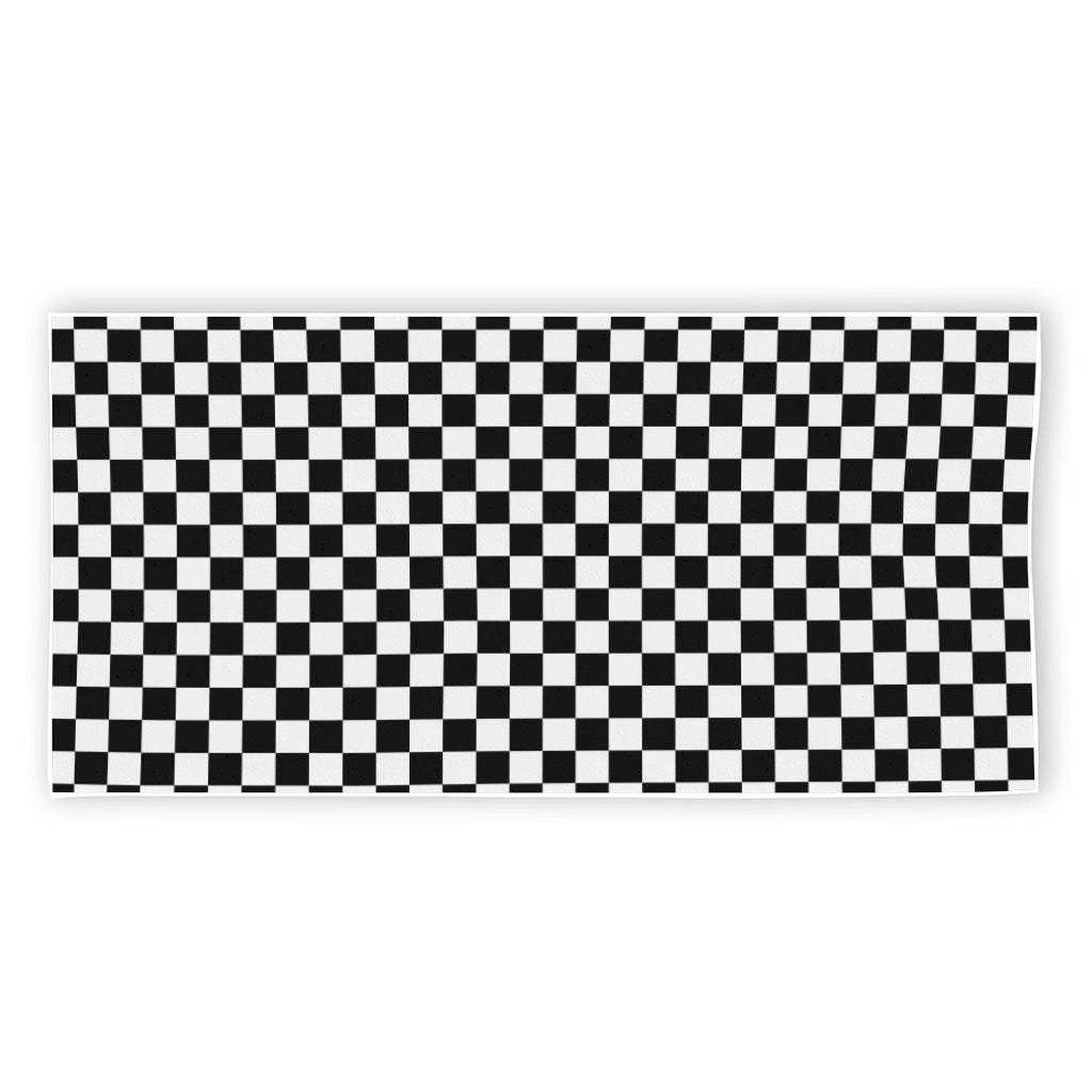 Black And White Checkered Pattern Print Beach Towel