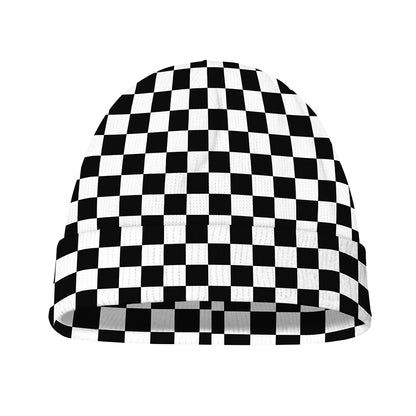 Black And White Checkered Pattern Print Beanie