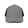 Black And White Checkered Pattern Print Black Mesh Trucker Hat