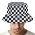 Black And White Checkered Pattern Print Bucket Hat