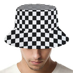 Black And White Checkered Pattern Print Bucket Hat