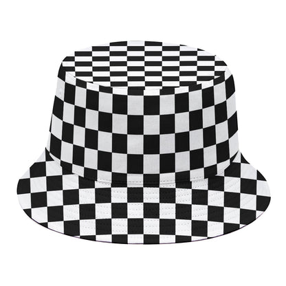 Black And White Checkered Pattern Print Bucket Hat