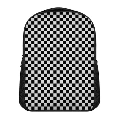 Black And White Checkered Pattern Print Casual Backpack