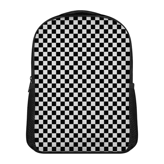 Black And White Checkered Pattern Print Casual Backpack