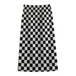Black And White Checkered Pattern Print Cotton Front Slit Maxi Skirt