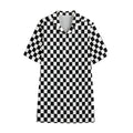 Black And White Checkered Pattern Print Cotton Hawaiian Shirt