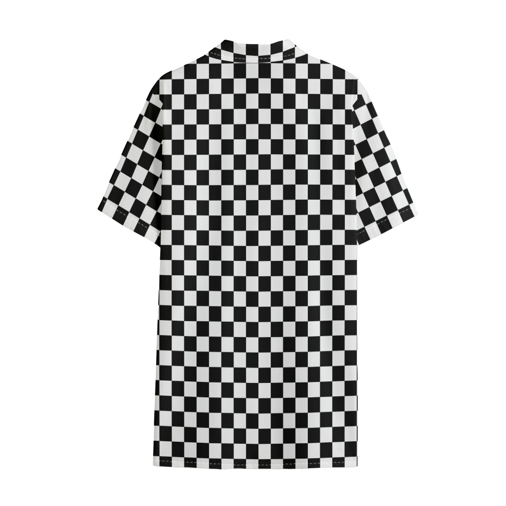 Black And White Checkered Pattern Print Cotton Hawaiian Shirt