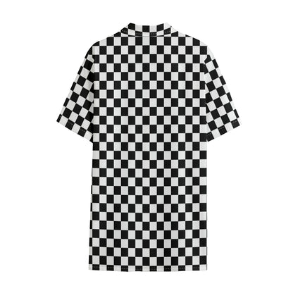 Black And White Checkered Pattern Print Cotton Hawaiian Shirt
