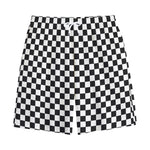 Black And White Checkered Pattern Print Cotton Shorts