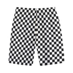 Black And White Checkered Pattern Print Cotton Shorts